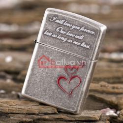 Bật lửa Zippo chính hãng phiên bản Hàn Quốc bạc cổ trái tim tình yêu - Mã SP: BL09951