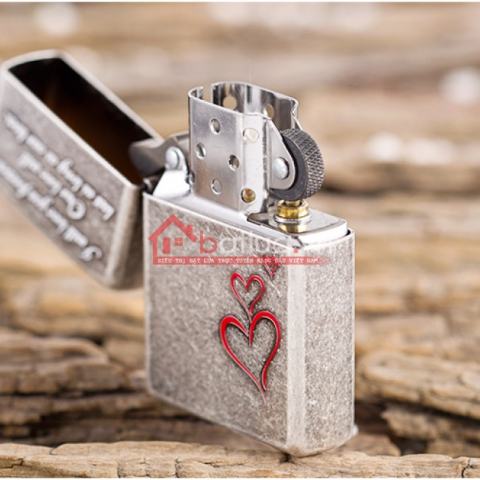 Bật lửa Zippo chính hãng phiên bản Hàn Quốc bạc cổ trái tim tình yêu