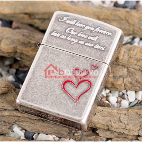 Bật lửa Zippo chính hãng phiên bản Hàn Quốc bạc cổ trái tim tình yêu