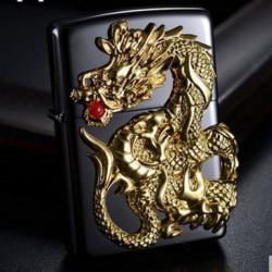 Bật lửa Zippo Chính Hãng Rồng Vàng Ngậm Ngọc Đỏ - Xuất Nhật - Mã SP: ZPC1128