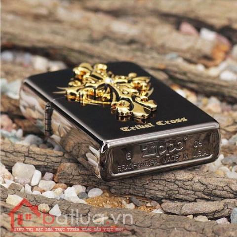 Bật lửa Zippo chính hãng Tribal Cross màu xám đen