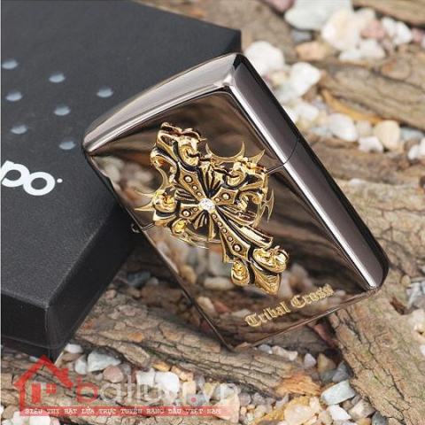 Bật lửa Zippo chính hãng Tribal Cross màu xám đen