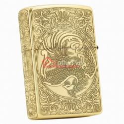 Bật lửa Zippo chính hãng vàng cổ khắc phượng múa - Mã SP: BL09976