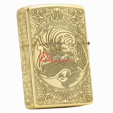 Bật lửa Zippo chính hãng vàng cổ khắc phượng múa