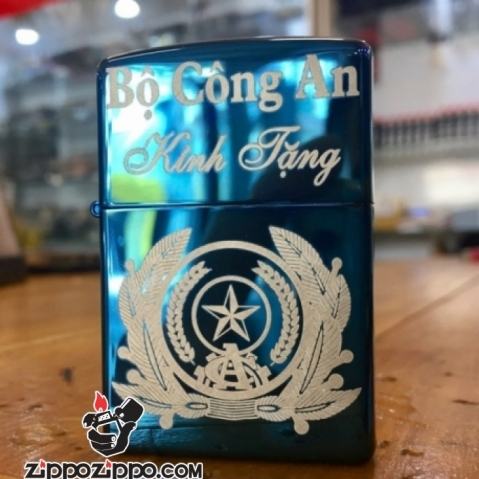 Bật Lửa Zippo Chính Hãng Xanh Saphire khắc bộ công an kính tặng