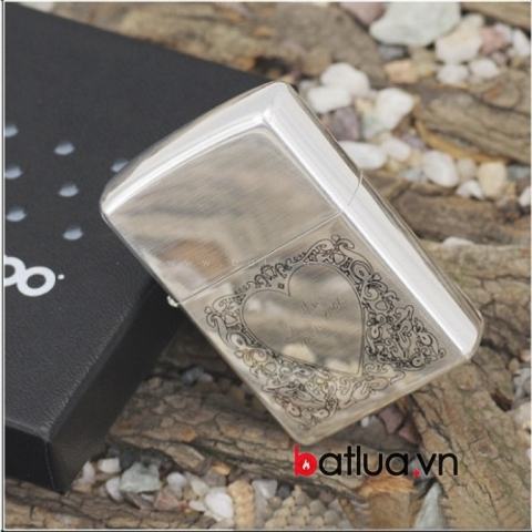 Bật lửa Zippo chính hãng xước trái tim love forever