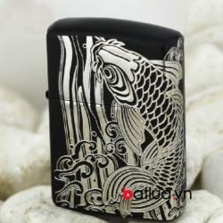 Bật lửa zippo đen in hoa văn cá chép Ver 1 - Mã SP: BL10045
