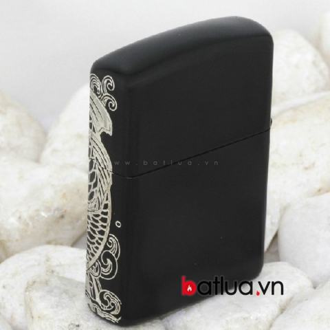 Bật lửa zippo đen in hoa văn cá chép Ver 1