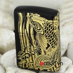 Bật lửa zippo đen in hoa văn cá chép - Mã SP: BL10044