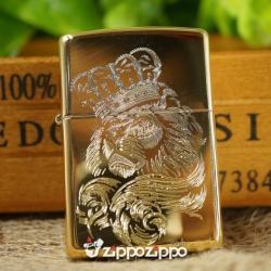 bật lửa zippo đồng chặm khắc hoa văn hình sư tử - Mã SP: ZPC1483