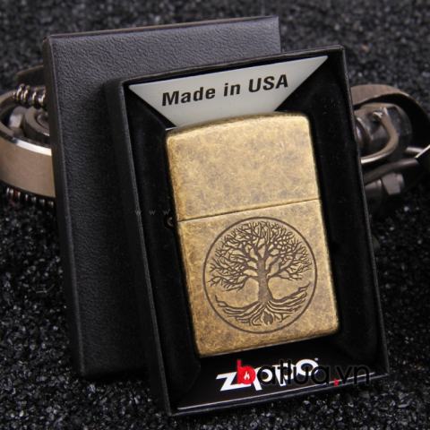 Bật lửa Zippo đồng cổ hình cây cổ thụ