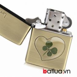 Bật lửa zippo đồng khắc cỏ bốn lá - Mã SP: BL10048