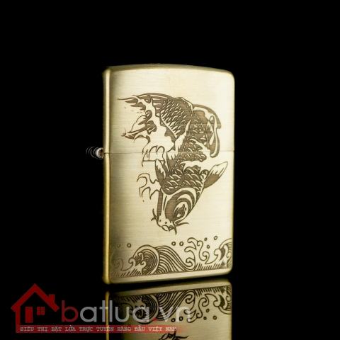 Bật lửa zippo đồng khắc hình cá chép vượt vũ môn