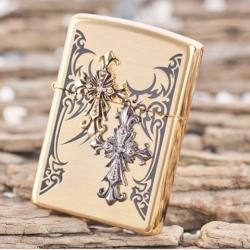 Bật lửa Zippo đồng khắc nổi hình thánh giá - Mã SP: ZPC0448-V