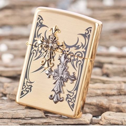 Bật lửa Zippo đồng khắc nổi hình thánh giá