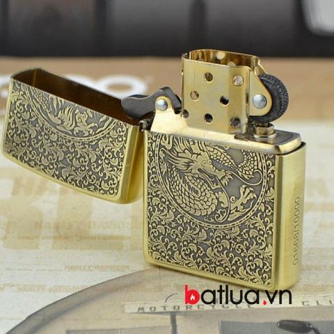 Bật lửa zippo đồng khắc rồng phượng