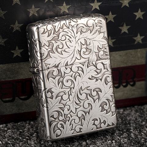 Bật lửa Zippo mạ bạc khắc hoa văn Arabesque 5