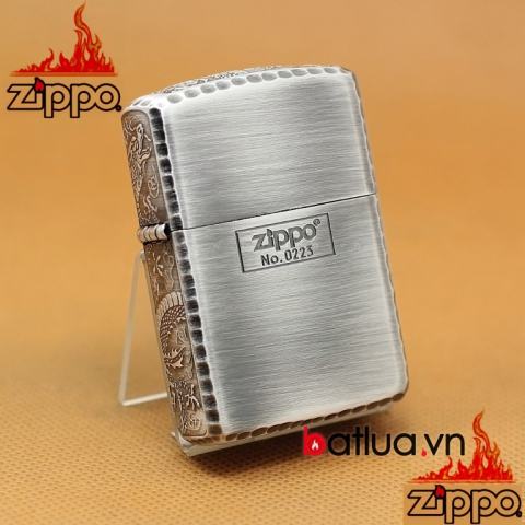 Bật lửa Zippo khắc rồng xung quanh Zippo phiên bản bạc giới hạn