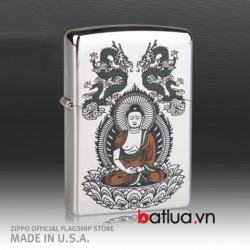 Bật lửa zippo mạ bạc khắc hình phật thích ca