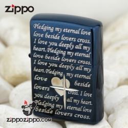 Bật lửa Zippo mặt xanh khắc nhẹ trái tim chữ thập - Mã SP: ZPC0954