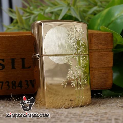 Bật lửa zippo mầu vàng bóng khắc cây trúc