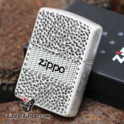 Bật lửa Zippo phiên bản bạc cổ khắc mặt đá thiên thạch - Mã SP: ZPC0969