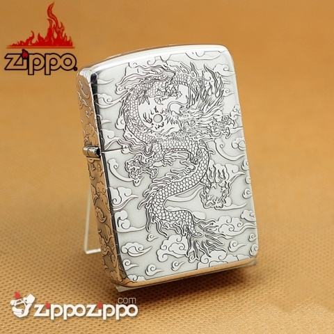 Bật lửa Zippo phiên bản Bạc nguyên khối bản 1941 khắc Rồng nhả ngọc