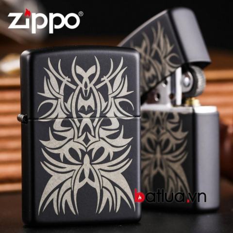 Zippo Chính Hãng Sơn Đen In họa tiết Tattoo