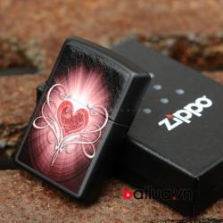 Bật lửa Zippo sơn đen on hình trái tim hồng - Mã SP: BL10320