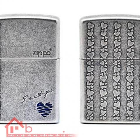 Bật lửa Zippo tình yêu chính hãng màu xám cổ