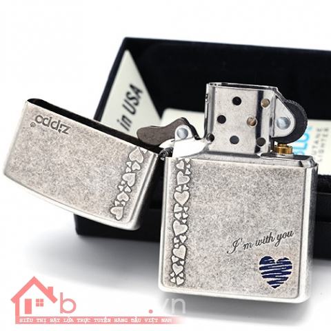 Bật lửa Zippo tình yêu chính hãng màu xám cổ