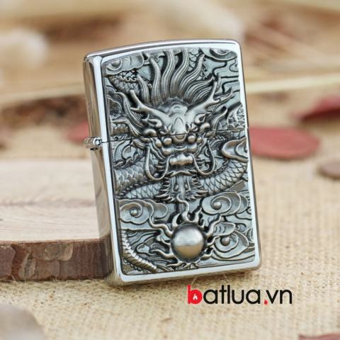 Bật lửa Zippo trạm nổi khắc rồng nhả ngọc