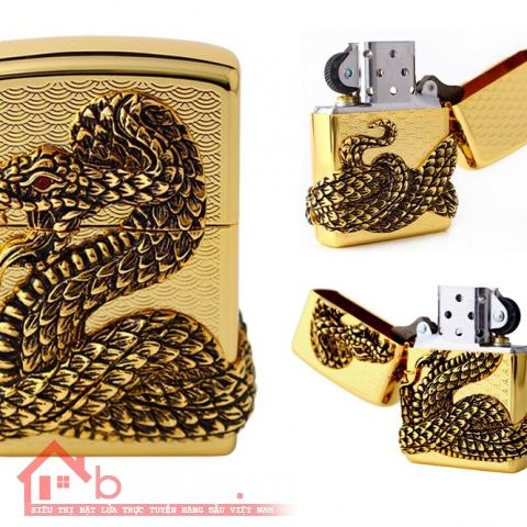 Bật lửa Zippo vàng bao phủ  mãng xà quấn quanh