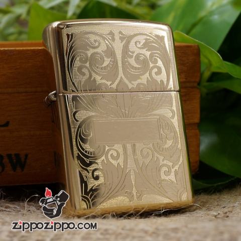 bật lửa zippo vàng bóng khắc hoa văn đẹp