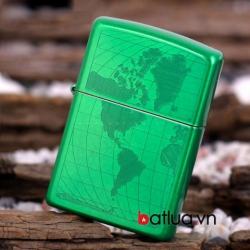 Bật lửa Zippo xanh lá khắc bản đồ - Mã SP: BL10293