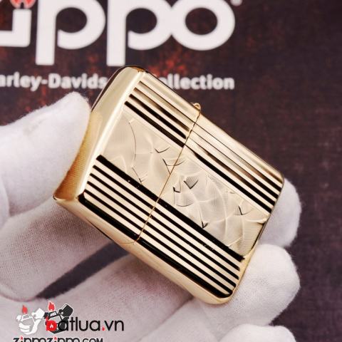 Bật Lửa Zippo Xuất Nhật Mạ Vàng Sâu Chạm Khắc Hình Hạt Quạt Trừu Tượng