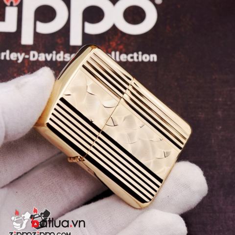 Bật Lửa Zippo Xuất Nhật Mạ Vàng Sâu Chạm Khắc Hình Hạt Quạt Trừu Tượng