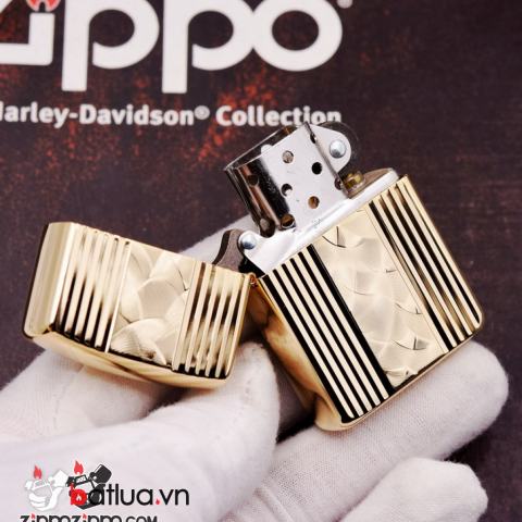 Bật Lửa Zippo Xuất Nhật Mạ Vàng Sâu Chạm Khắc Hình Hạt Quạt Trừu Tượng