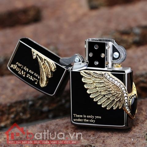 Bật lửa Zippo chính hãng Cupid Wings màu xám đen