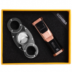 Bộ Bật Lửa Dao Cắt Cigar Cohiba Hai Món Kiếu Dáng Sang Trọng Màu Đen T-61 - Mã SP: PKXG396D