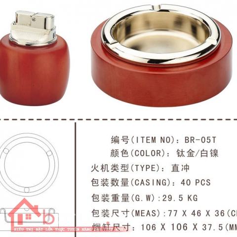 Bộ đôi bật lửa kiêm gạt tàn BORUI ánh kim vàng cực đẹp  BR-05T MS77 007