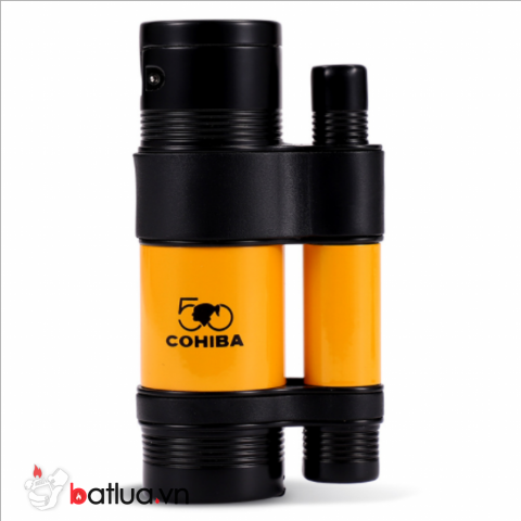 Bộ Sản Phẩm Bật Lửa Dao Cắt Và Bao Da Cohiba Dành Riêng Cho Xì Gà Màu Vàng T-56