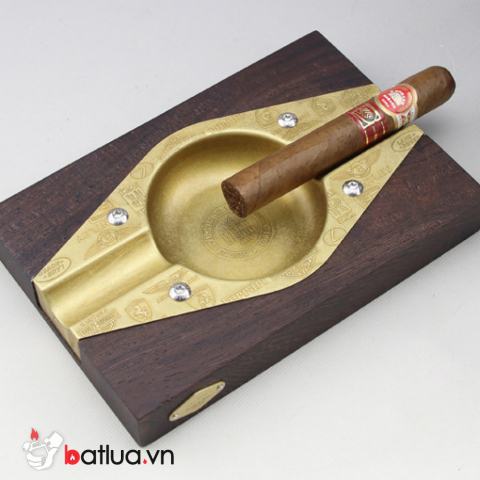 Gạt Tàn  Cigar Ashtray Gỗ Và Đồng Kết Hợp Sang Trọng