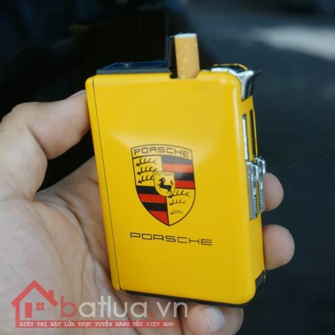 Hộp đựng thuốc lá đa năng kiêm bật lửa mang nhãn hiệu xe hơi nổi tiếng PORCHE màu vàng