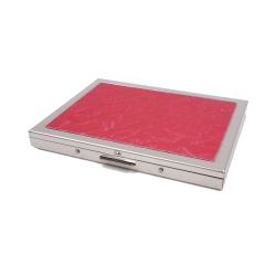 Hộp đựng thuốc lá Inox cao cấp bề mặt sóng màu hồng đậm - Mã SP: BL09767
