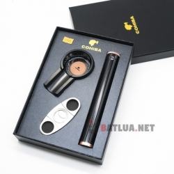 Set gạt tàn xì gà (Cigar), ống đựng xì gà, dao cắt xì gà Cohiba Màu Đen - Mã SP: PKXG094D