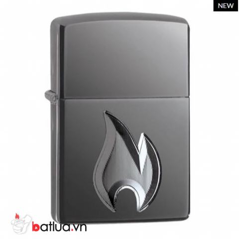 Zippo Armor đen huyền băng khắc sâu cao cấp 3D hình ảnh ngọn lửa Zippo