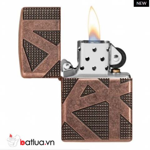 Zippo Armor đồng đỏ giả cổ khăc hoa văn hình học không gian bao quanh lên 4 mặt