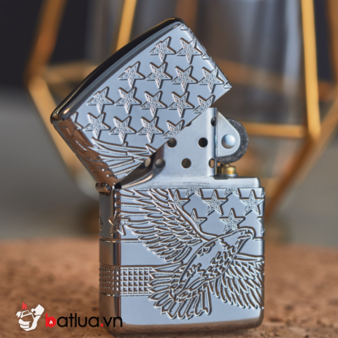 Zippo Armor khắc cao cấp 360 độ hình ảnh lá cờ Mỹ và đại bàng