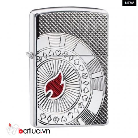 Zippo Armor khắc hình ảnh thẻ tiền trong bài Poker Ngọn lửa đỏ